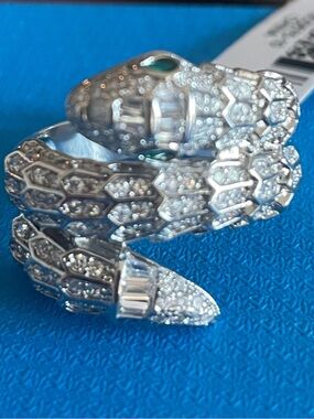 Crystal Pave Snake Wrap Ring in Silver Tone Size 10